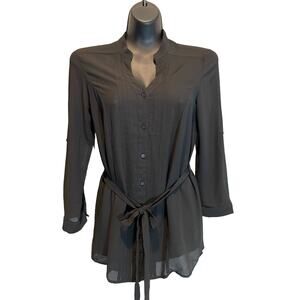 Sugarmint Sheer Black Belted Blouse - Size Small